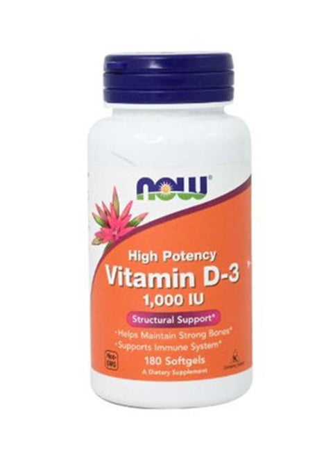 High Potency Vitamin D3 1000 IU Structural Support Help Maintain Strong Bones Support Immune System 180 Softgel