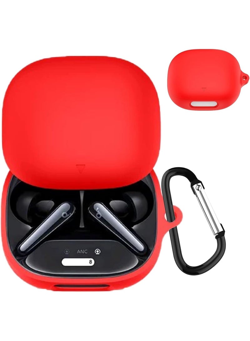 Compatible Case Cover for Anker Soundcore Liberty 4 Pro – Soft Silicone Shockproof Protective Case for Wireless Earbuds with Carabiner, Front LED Visible – Red - Image 2