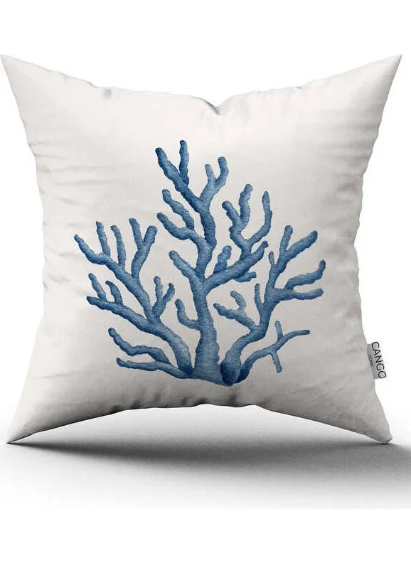 Cango Home Double Sided White Blue Coral Marine Patterned Digital Printed Throw Pillow Cover CGH1126