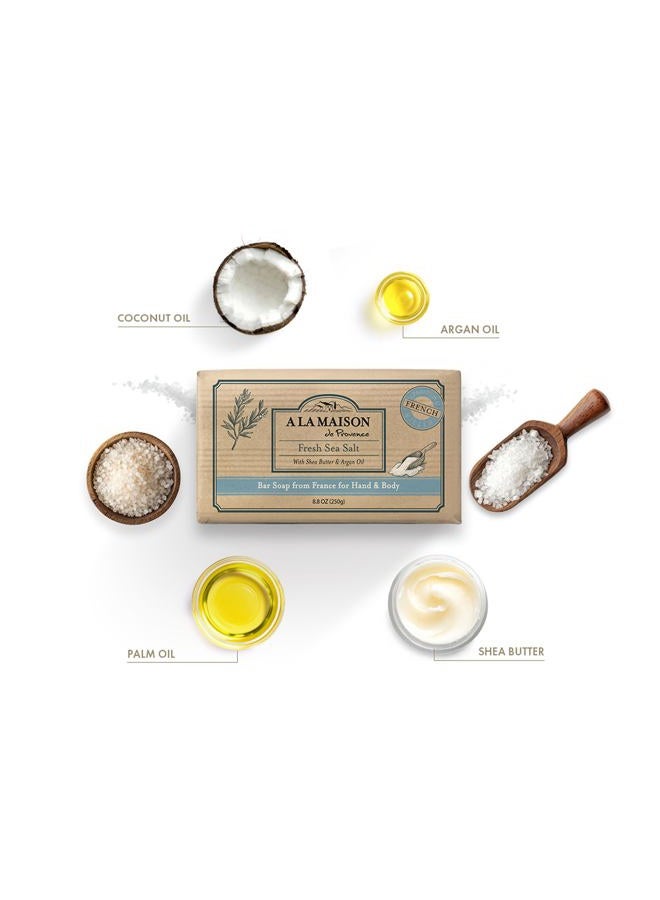 A La Maison صابون بار ملح البحر الطازج - صابون يدوي مرطب طبيعي ثلاثي الطحن الفرنسي (1 بار من الصابون، 8.8 أونصة) - Image 2