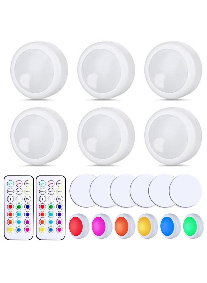 Sweet seven 6 Pack LED Puck Lights with 2 Remote Controls - Battery Powered Wireless Under Cabinet Lighting for Closet, Under Counter, and More 13 Colors Changing Push Lights - Image 1