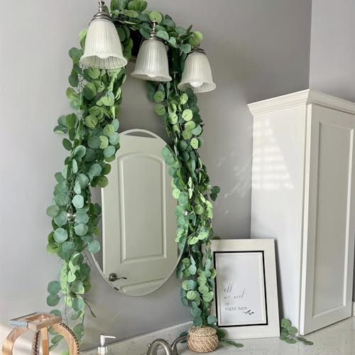 CQURE 14Pcs Eucalyptus Garland,Artificial Eucalyptus Leaves Table Greenery Garland Wreath Vines for Wedding Party Table Fireplace Bedroom Wall Room Decor - Image 5