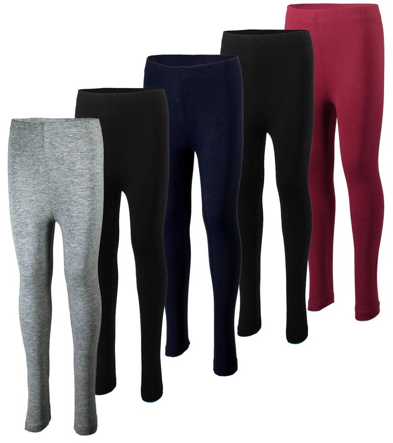 MISS POPULAR 5-Pack Girls Leggings Sizes 4-16 Soft Comfortable Cotton Spandex with Elastic Waistband Many Colors (Pack 1, 4) - Image 1
