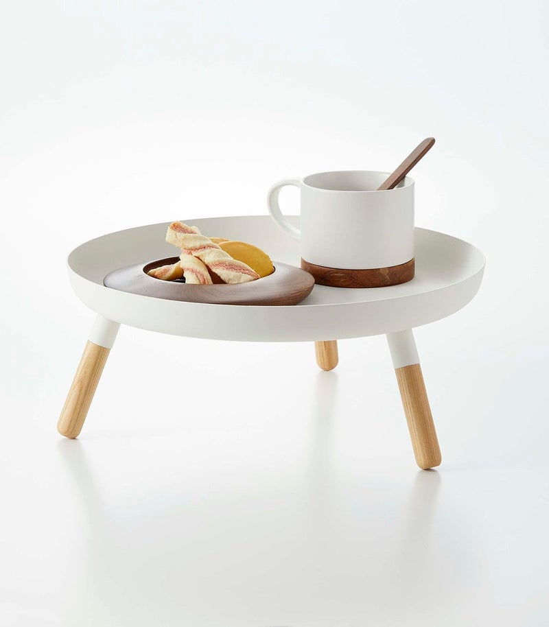 ARHAT ORGANIZERS ARHAT ORGANIZERS Pedestal Table Tray with Wooden Legs for Countertop or Floor, Holds Fruits, Plants, Tea | Home & Office Organizers (White)  - Image 2