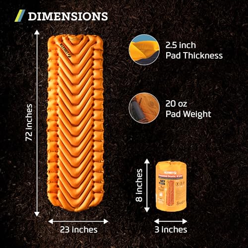 KLYMIT Insulated Static V Lite Inflatable Sleeping Pad | Comfortable, Lightweight, Easy to Inflate, Portable Air Bed for Hiking, Backpacking & Camping — Orange - Image 3