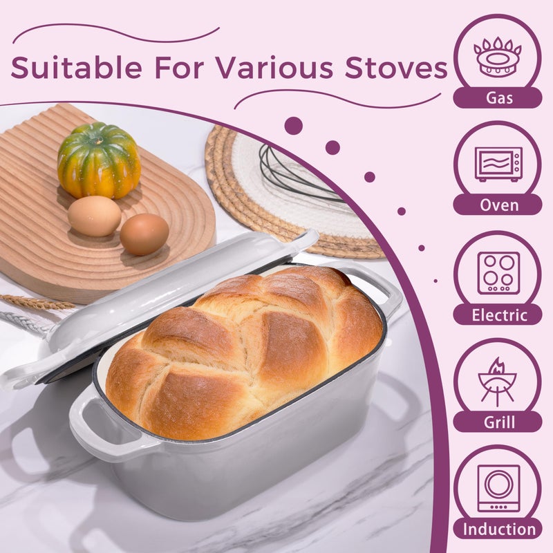 Vanderlume 4.6-Quart Oval Dutch Oven for Bread Baking, 2 in 1 Cast Iron Bread Pan with Lid, Sourdough Bread Dutch Oven for a Crispy Crust, Oyster Grey - Image 4
