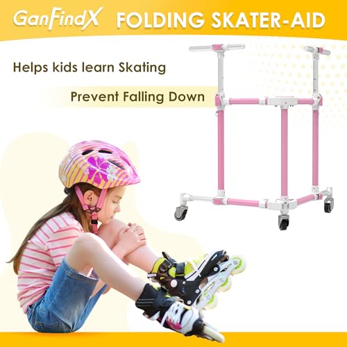 GanFindX Folding Skater Aid for Kids Roller Skating, Aluminum Roller Skate Trainer for Children Toddler Adjustable Height Training Walker (Pink - Image 5