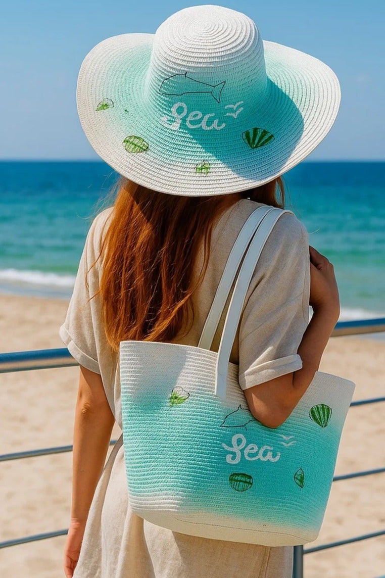 Vbranda beach bag made of jute with a practical paired with a wide-brim hat crafted - Image 1