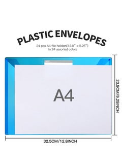 LEOBRO File Folders With Pocket 24Pcs Plastic Folders With Snap Closure Plastic File Folders For Documents Reusable Clear File Folders Plastic File Bags Plastic Envelopes A4 Size  - Image 2