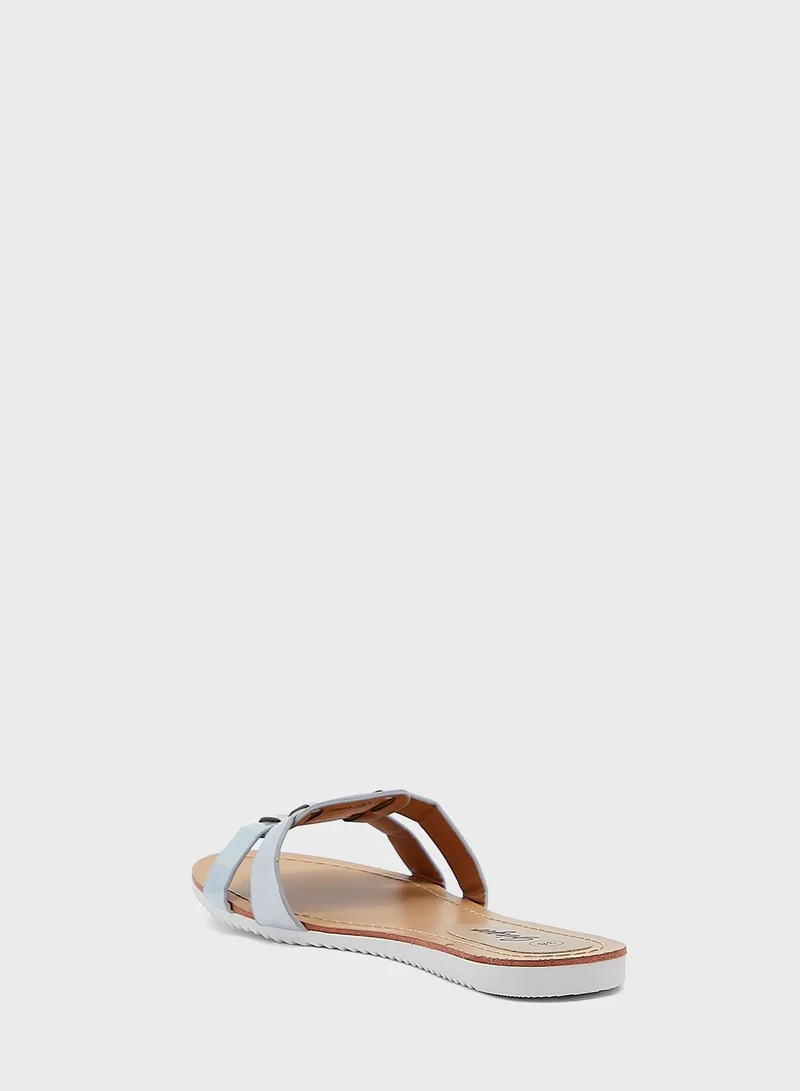 Ginger Iridescent Buckle Strap Flat Sandal