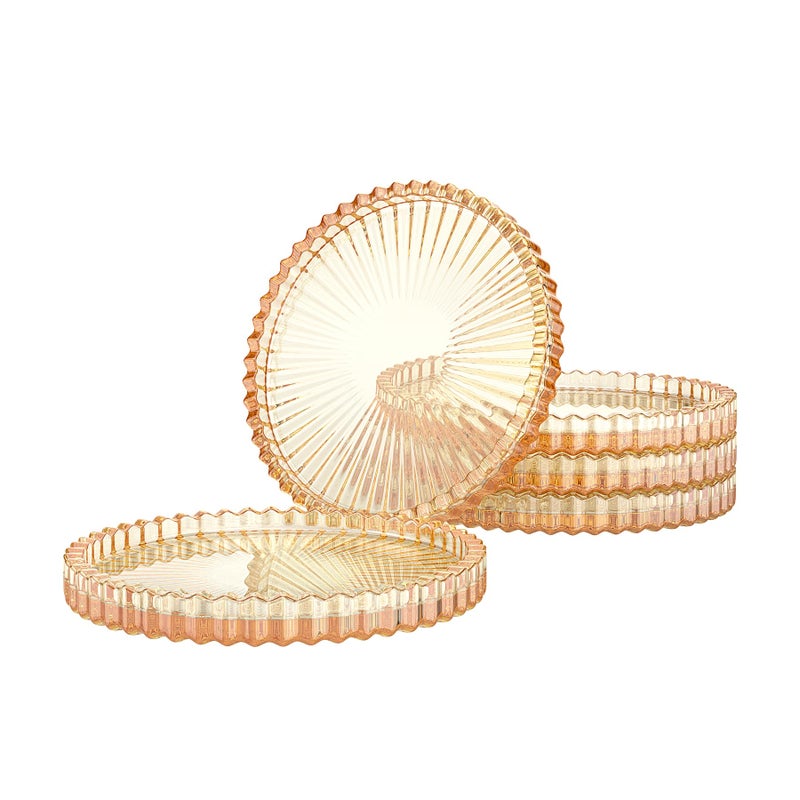 senhilear Amber Glass Coaster Set of 5Round Glass CoasterSuitable for Cafes Dining Tables Offices Bars Terraces Amber - Image 2