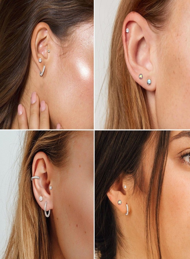 EIELO Surgical Steel Earrings for Sensitive Ears Hypoallergenic 20G Stainless Steel Stud Hoop Earrings for Women Men Flat Back Cartilage Earrings 14 Pairs - Image 3