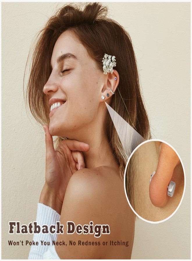EIELO Surgical Steel Earrings for Sensitive Ears Hypoallergenic 20G Stainless Steel Stud Hoop Earrings for Women Men Flat Back Cartilage Earrings 14 Pairs - Image 4