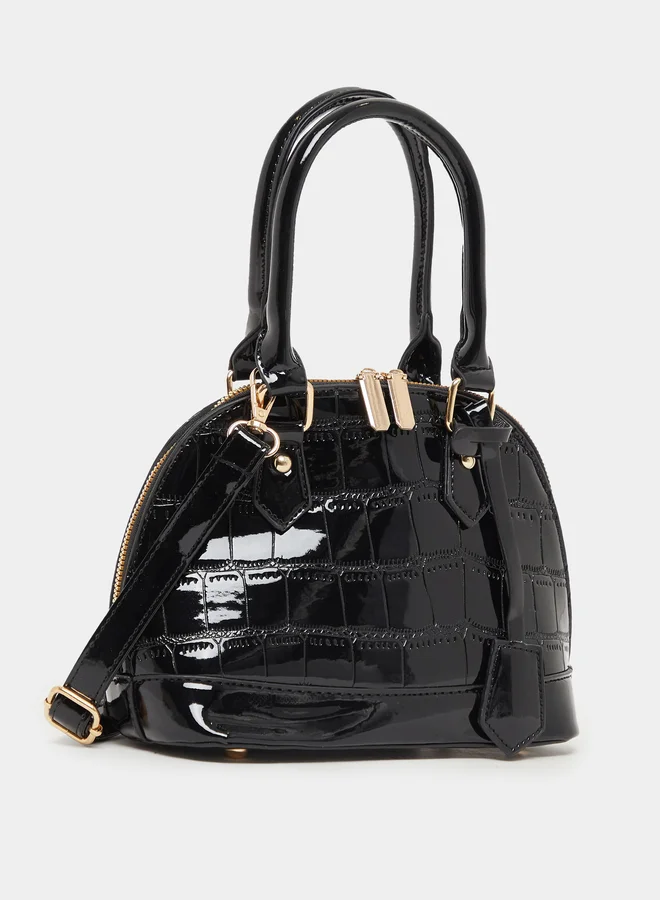 Styli Patent Look Textured Handbag