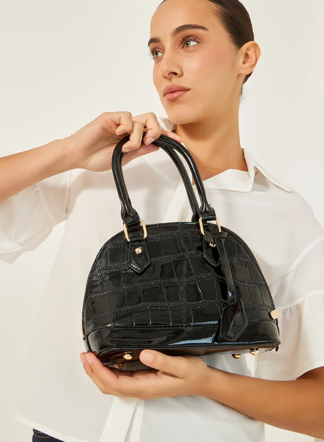 Styli Patent Look Textured Handbag