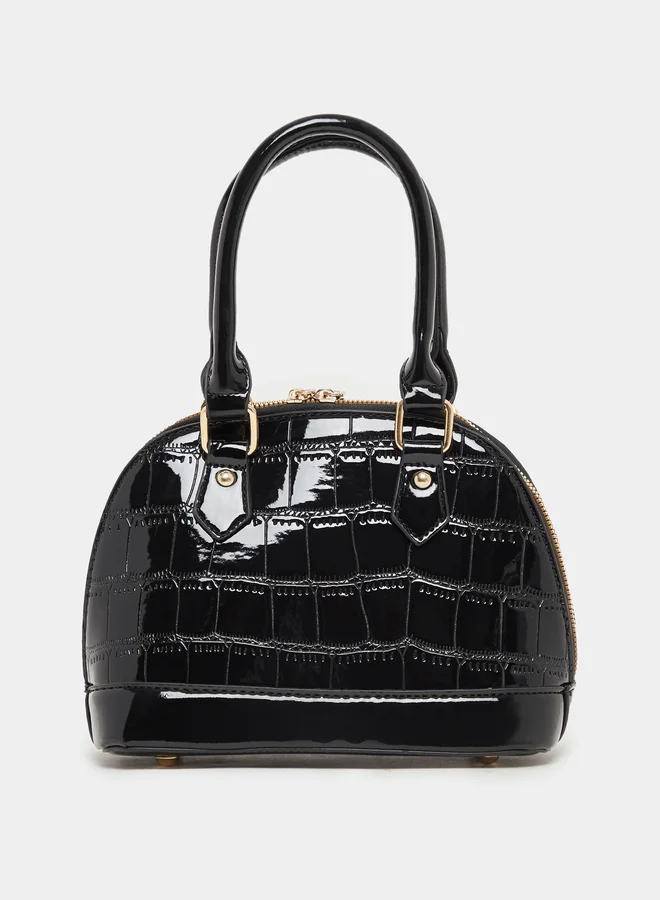 Styli Patent Look Textured Handbag