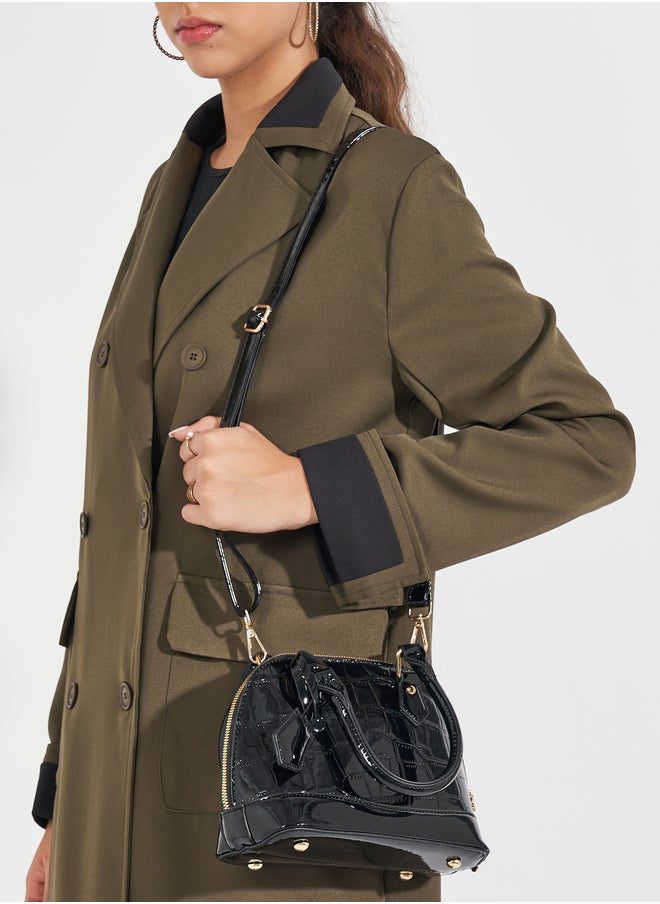 Styli Patent Look Textured Handbag  - Image 4
