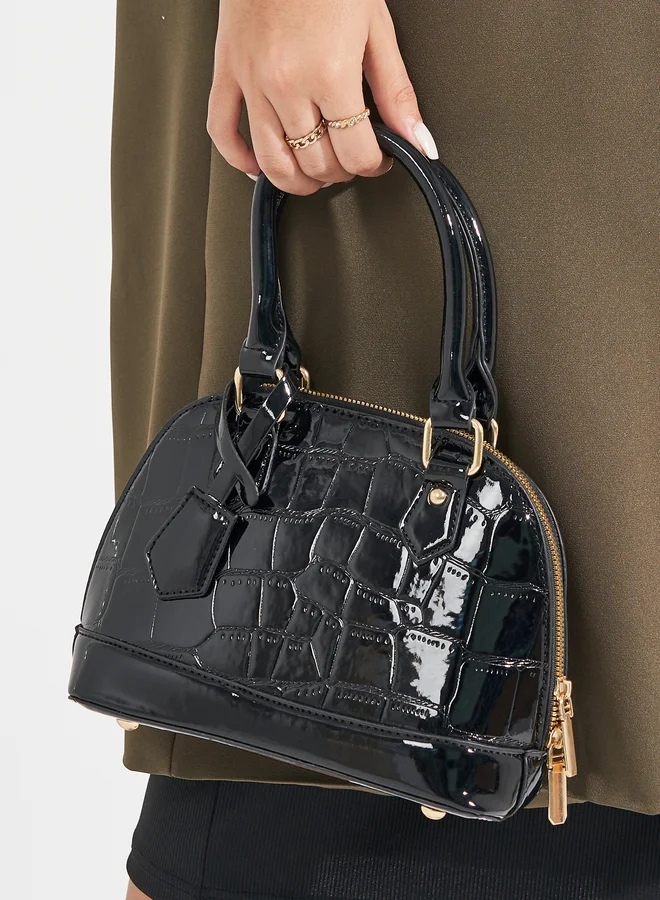 Styli Patent Look Textured Handbag
