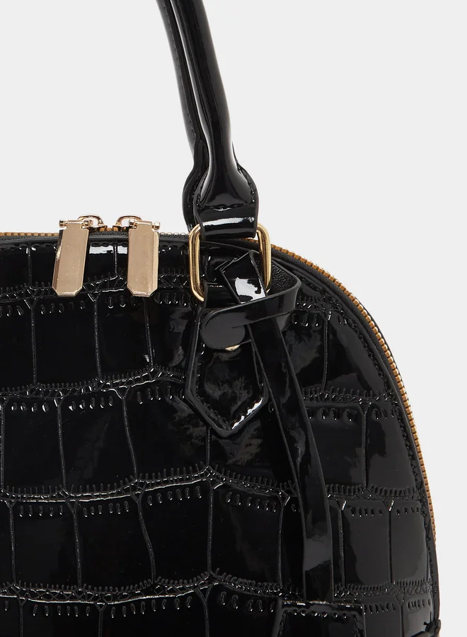 Styli Patent Look Textured Handbag