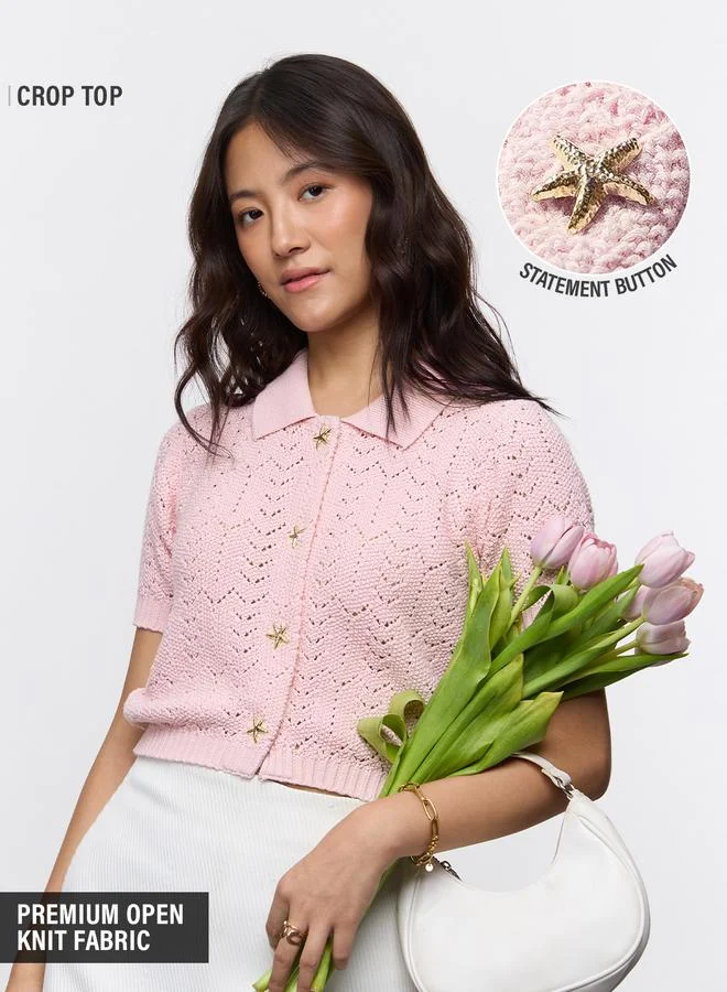 The Souled Store Pink Long Sleeve Knit Polo Shirt