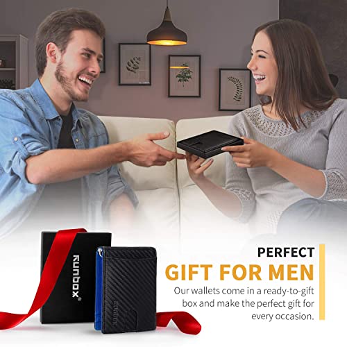 RUNBOX Slim Wallet for Men Genuine Leather RFID Blocking Bifold Minimalist Front Pocket Mens Wallet with Money Clip Thin Gift Box - Image 2