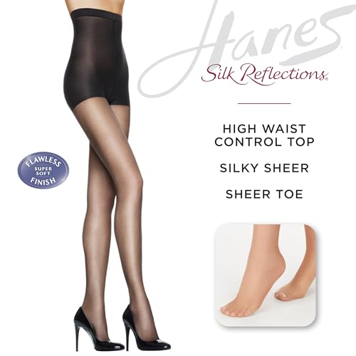 Hanes Silk Reflections Control Top Sheer Toe Silky Sheer High Waisted Pantyhose, Barely There, Size CD (Pack of 1) - Image 3