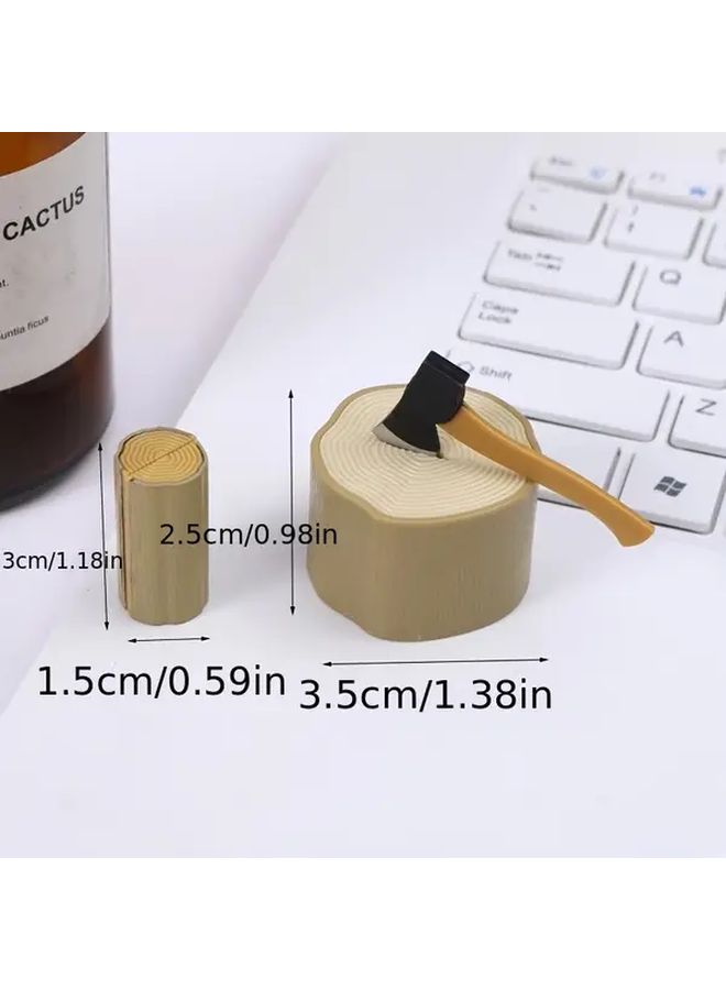 Miniature Tree Stump Axe Set Light Brown Color for Dollhouse Garden Decor - Image 4