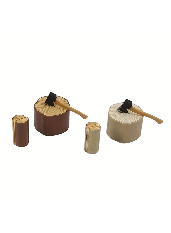 Miniature Tree Stump Axe Set Light Brown Color for Dollhouse Garden Decor - Image 2