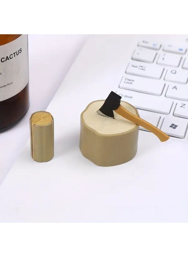 Miniature Tree Stump Axe Set Light Brown Color for Dollhouse Garden Decor - Image 1