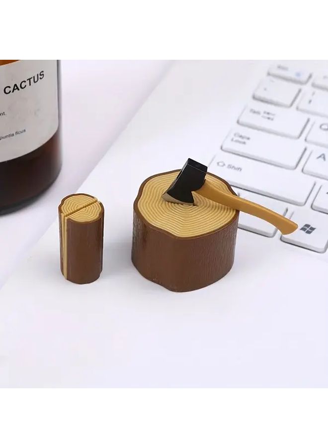 Miniature Tree Stump Axe Set Light Brown Color for Dollhouse Garden Decor - Image 5