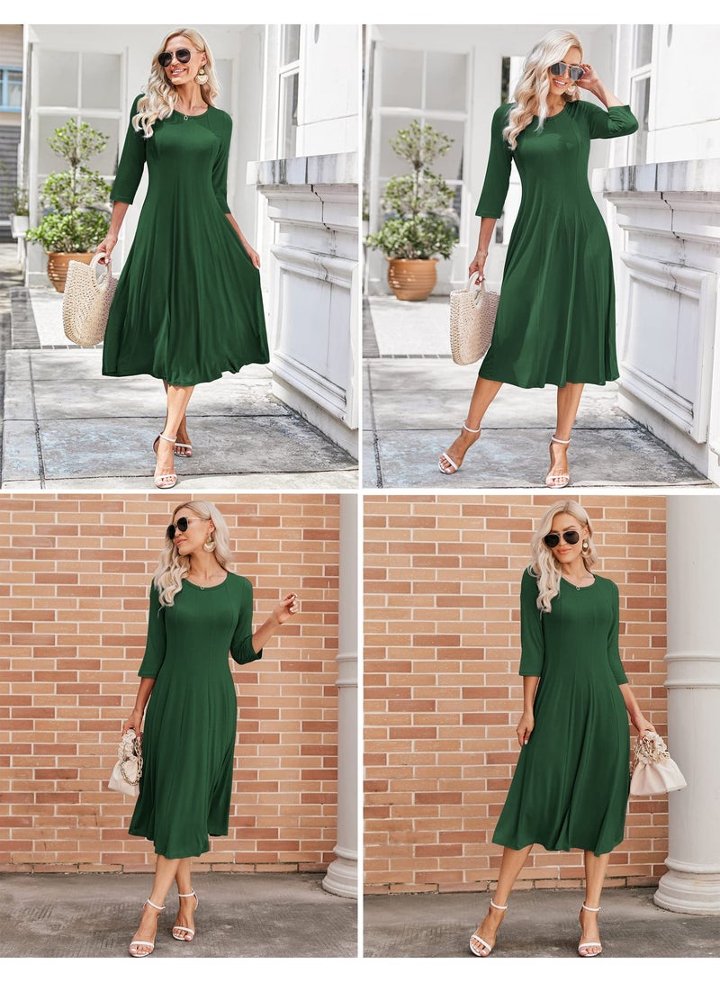 NIBEMINENT Women's 3/4 Sleeve A-line and Flare Midi Long Dress - Image 4