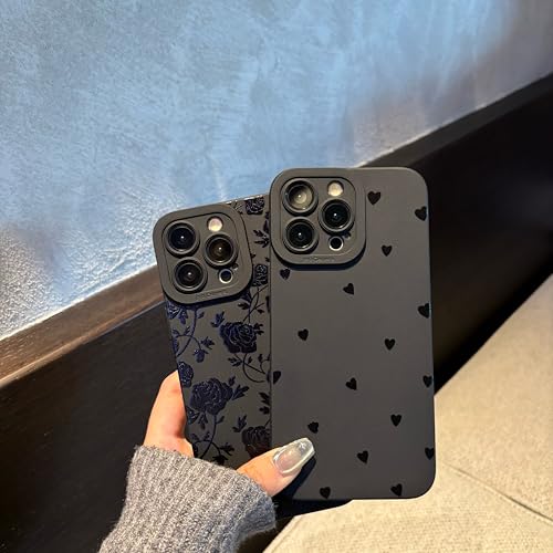 Jusnfu for iPhone 13 Pro Max Case 6.7 Inch 2021, Aesthetic Love Hearts Print Phone Case for Women Girls Men, Silicone Protective Phone Cover for iPhone 13 Pro Max, Black Love Hearts - Image 2