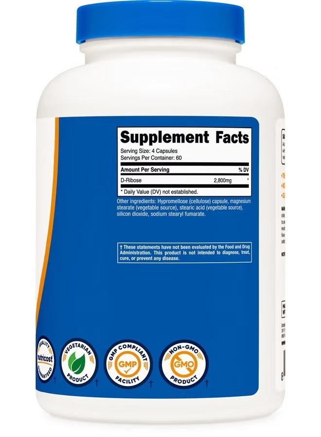 Nutricost, D-Ribose, 240 Capsules (700 mg per Capsule) - Image 4