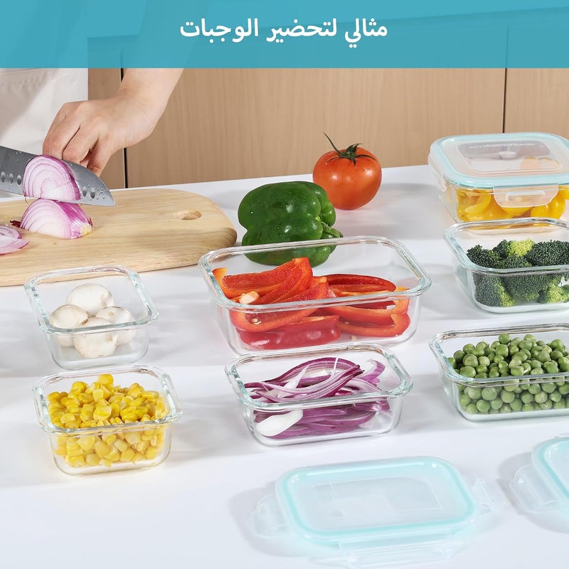 في توب مارت مجموعة من 8 عبوات زجاجية من لتخزين الطعام، عبوات زجاجية لتحضير الوجبات مع أغطية، صناديق غداء محكمة الإغلاق مزودة بأغطية مانعة للتسرب، مناسبة للميكروويف، للفرن، للتجميد، وآمنة للغسالة الصحية. - Image 4