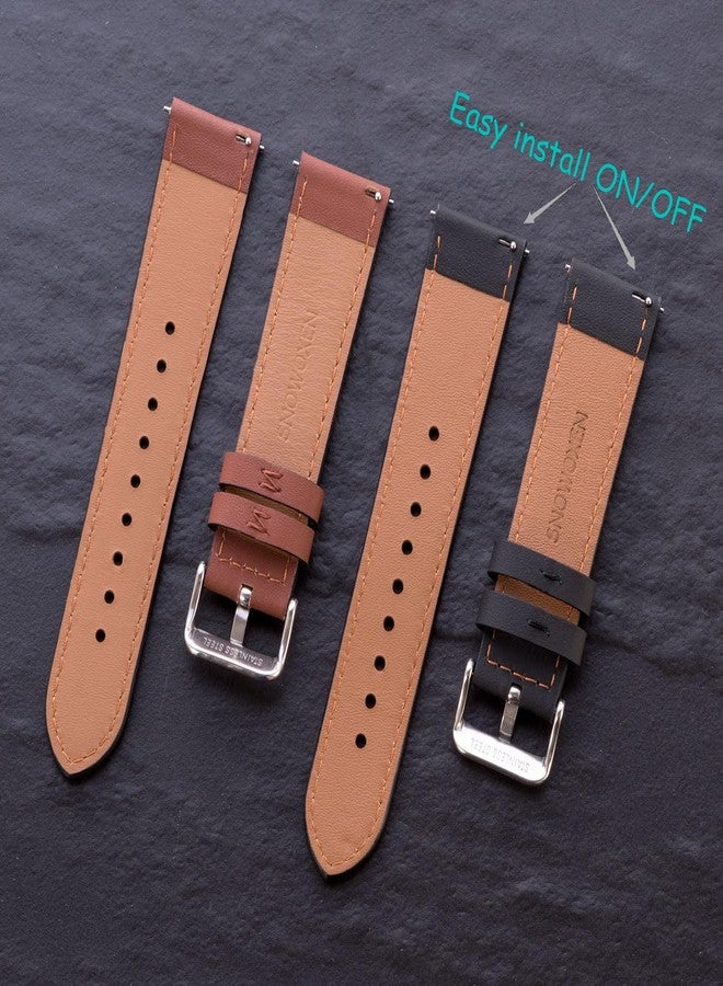 Snowoxen Galaxy Watch 5 Bands 2 Packs, Compatible with Samsung Galaxy Watch 5 Pro 45mm/ 5 40mm/ 5 44mm Band, 20mm Genuine Leather Quick Release Women Men's Watch Band (Black+Brown01) - Image 5