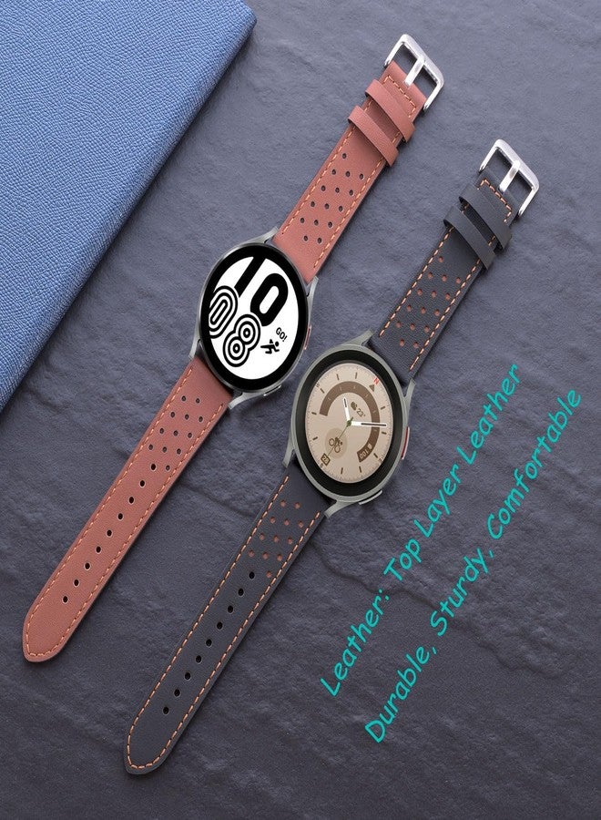Snowoxen Galaxy Watch 5 Bands 2 Packs, Compatible with Samsung Galaxy Watch 5 Pro 45mm/ 5 40mm/ 5 44mm Band, 20mm Genuine Leather Quick Release Women Men's Watch Band (Black+Brown01) - Image 2