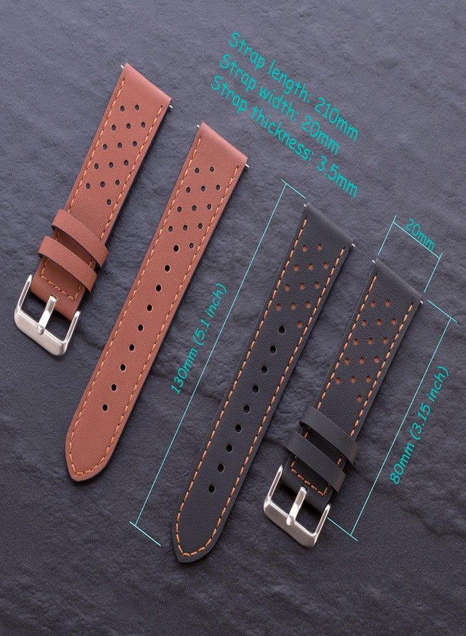 Snowoxen Galaxy Watch 5 Bands 2 Packs, Compatible with Samsung Galaxy Watch 5 Pro 45mm/ 5 40mm/ 5 44mm Band, 20mm Genuine Leather Quick Release Women Men's Watch Band (Black+Brown01) - Image 4