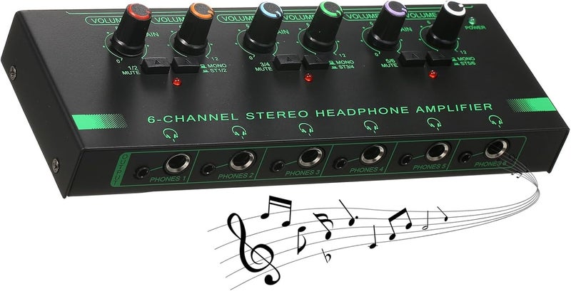 6-Channel Metal Stereo Headphone Amplifier for Recording Room, UltraLow Noise 6-Channel Mini Audio Amp for Studio and Stage, Volume Control for MultiListeners, Made of Strong Metal Shell - Image 4