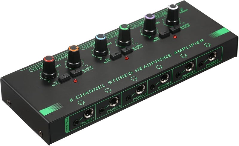 6-Channel Metal Stereo Headphone Amplifier for Recording Room, UltraLow Noise 6-Channel Mini Audio Amp for Studio and Stage, Volume Control for MultiListeners, Made of Strong Metal Shell - Image 3