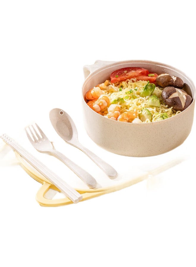 Caizhi Noodle Bowl With Lid, Wheat Straw Student Lunchbox, Office Worker Bowl And Chopsticks, Tableware Set, 5-Piece Set, Cz6548 - Image 2