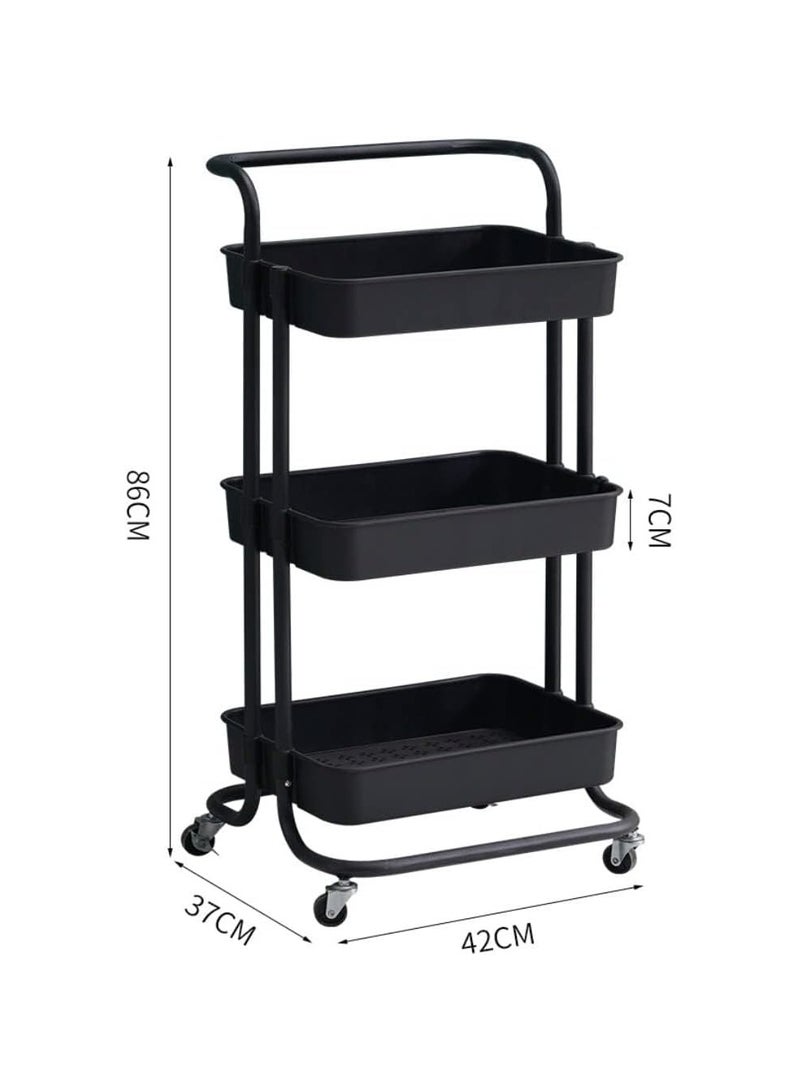 بلومنغ تايم عربة تخزين بثلاث طبقات مع عجلات مطاطية باللون الأسود للأطفال - Image 2
