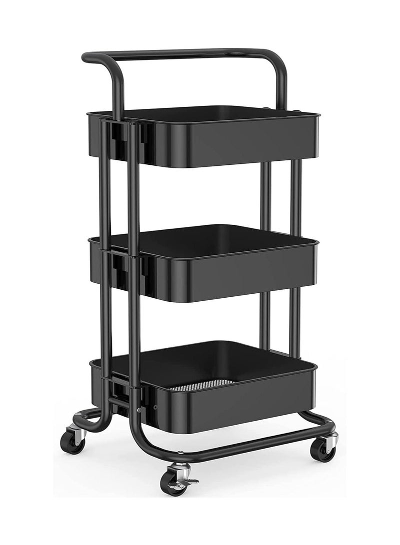 بلومنغ تايم عربة تخزين بثلاث طبقات مع عجلات مطاطية باللون الأسود للأطفال - Image 1