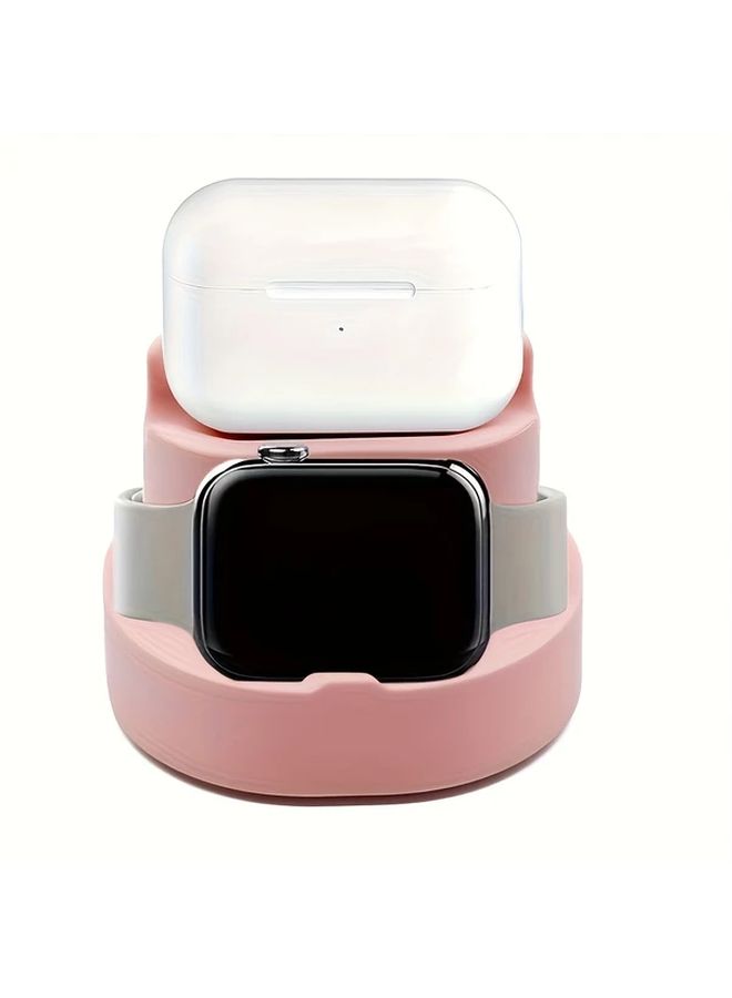 Pink Dual Device Wireless Charging Stand for Smartwatch and Earbuds - Image 4