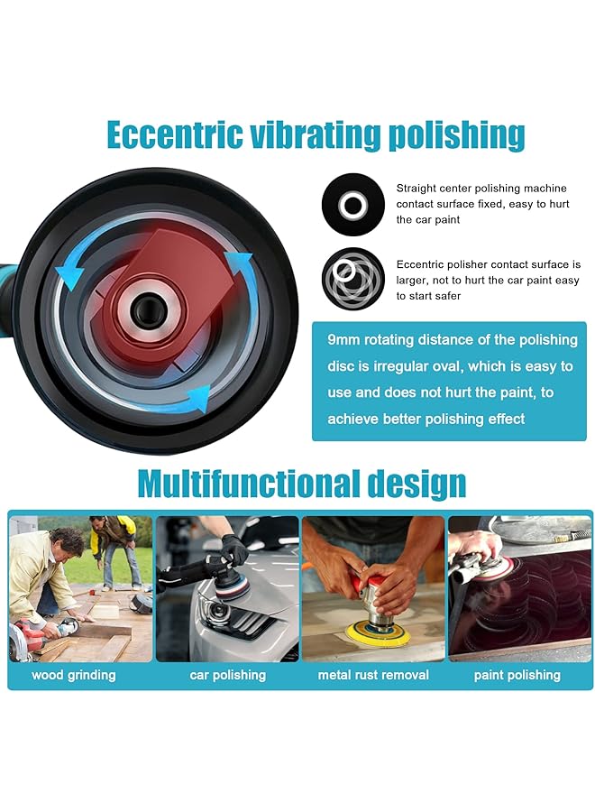 erorex Cordless Eccentric Car Polisher 8 Gears Of Speeds Adjustable Electric Auto Polishing Machine Multifunctional Metal Waxing Wood Grinding Rust Removal Machine - Image 4