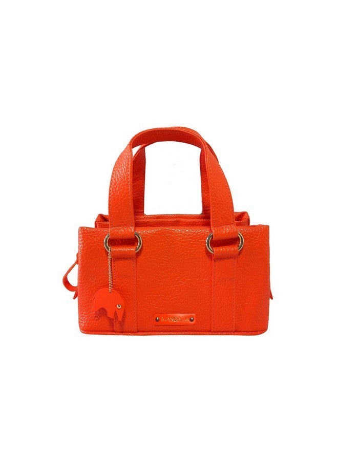 MANDAVA Women's PU Leather Mini Handbag, Top Handle Small Satchel Bag for Ladies (Orange) - Image 1