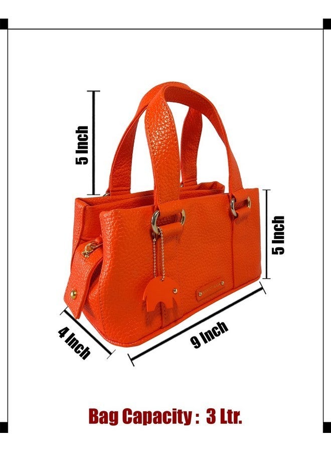 MANDAVA Women's PU Leather Mini Handbag, Top Handle Small Satchel Bag for Ladies (Orange) - Image 4