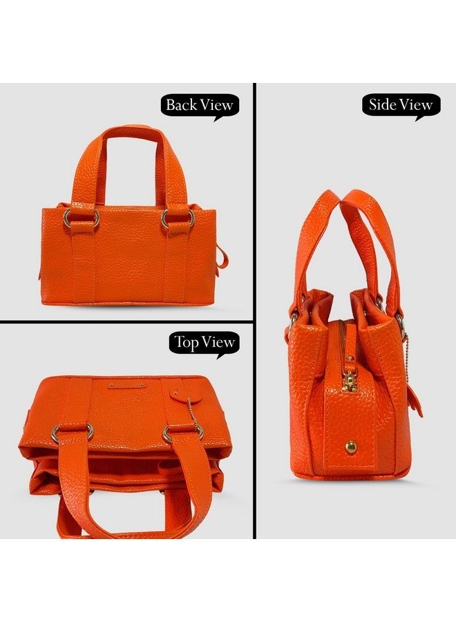 MANDAVA Women's PU Leather Mini Handbag, Top Handle Small Satchel Bag for Ladies (Orange) - Image 2