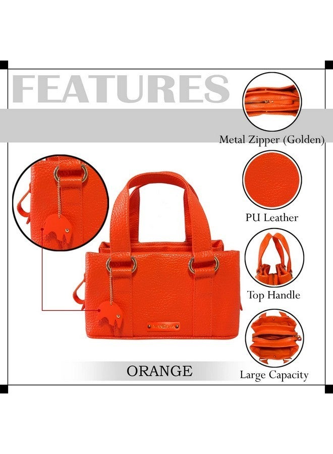 MANDAVA Women's PU Leather Mini Handbag, Top Handle Small Satchel Bag for Ladies (Orange) - Image 3