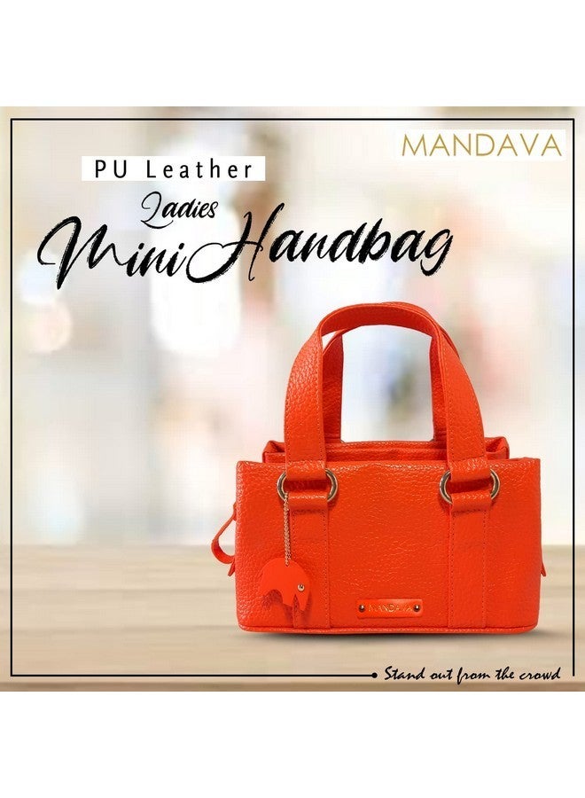 MANDAVA Women's PU Leather Mini Handbag, Top Handle Small Satchel Bag for Ladies (Orange) - Image 5