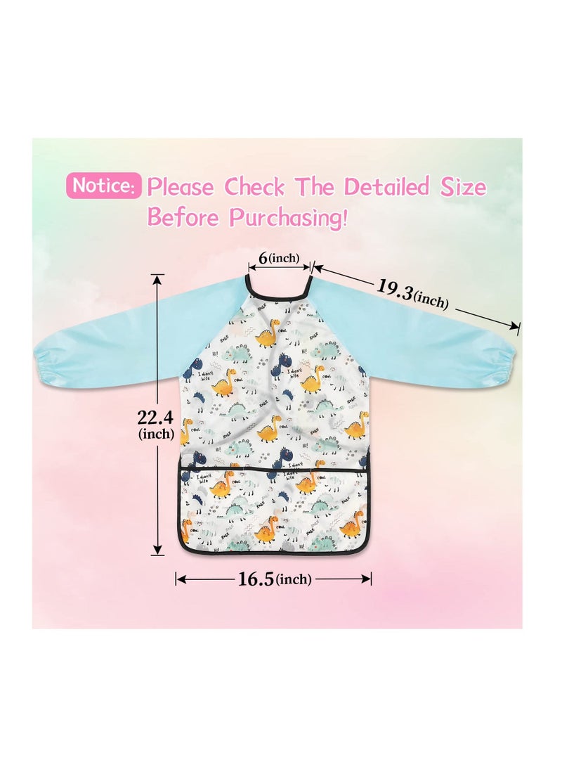 NIBEMINENT 2 Pack Kids Art Smock Waterproof Apron for Children Long Sleeves with 3 Pockets Painting Age 2-6 Years Gifts - Image 2